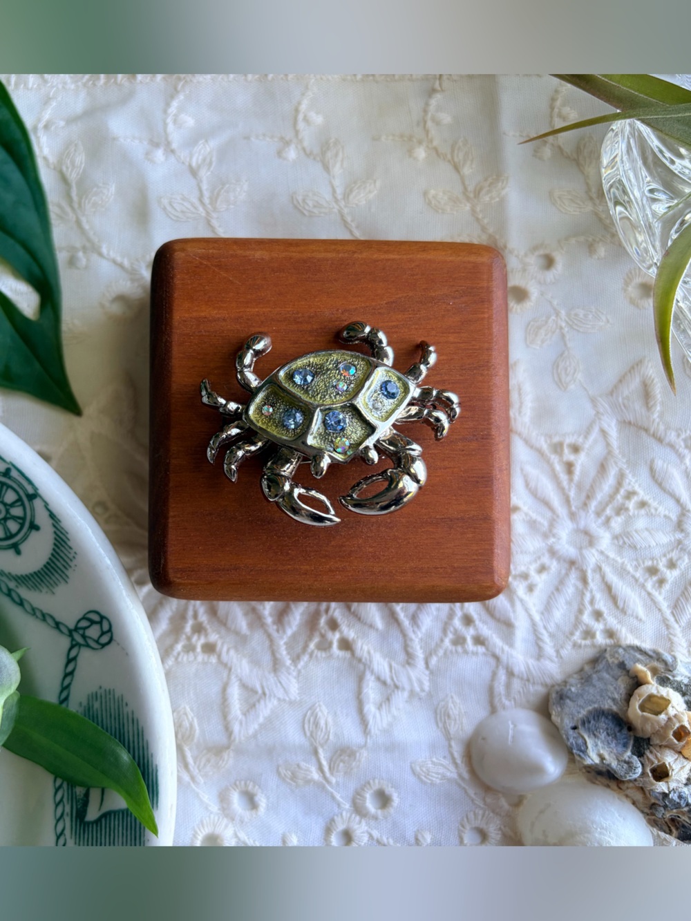Enamel Crab Brooch w/ Gems